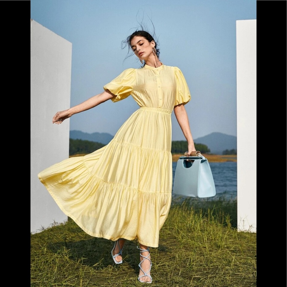 Pale Yellow Flounce hem dress maxi - Picture 2 of 7